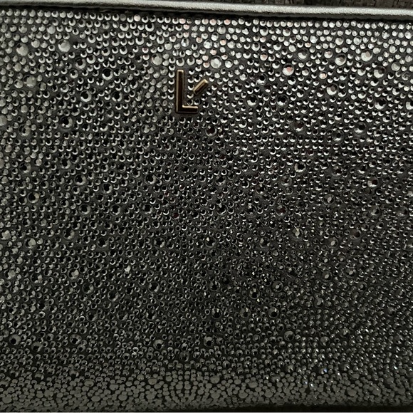 Larroude Erin crystal silver gray  clutch bag with removable gold chain strap - Picture 8 of 14